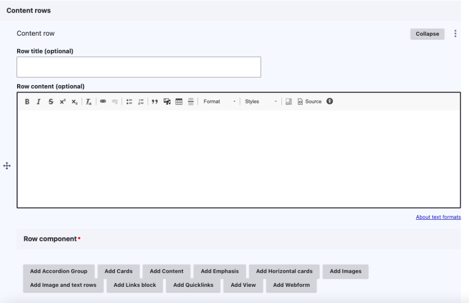 An example of the content row fields in Drupal