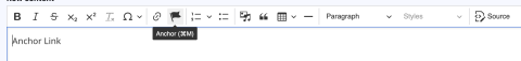 A screenshot showing the anchor link button on the WYSIWYG toolbar.