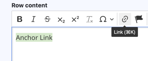 A screenshot showing highlighted text and the link button on the WYSIWYG toolbar.