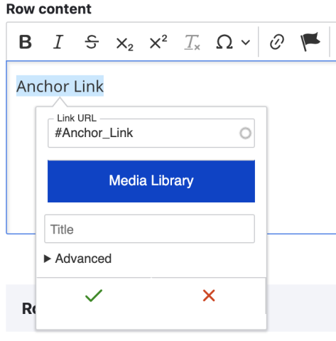 A screenshot showing how to input an anchor link, with the example #Anchor_Link.