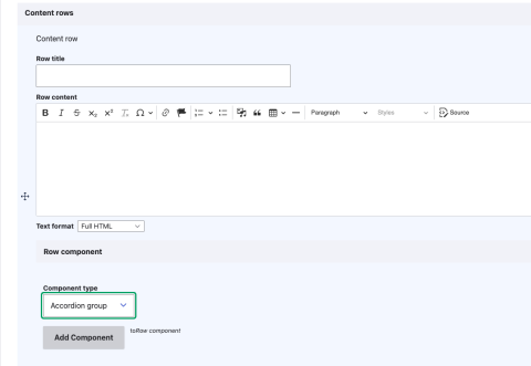 the content row displaying row title and row content fields