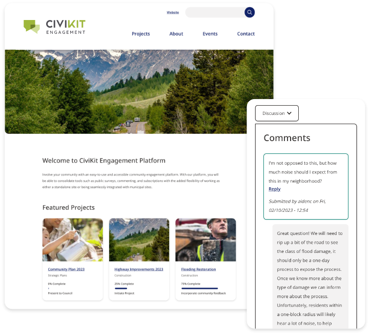 Design mock-up of the CiviKit Community Engagement Platform
