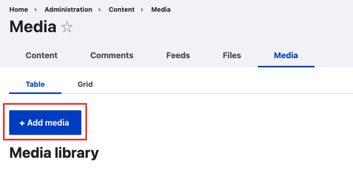 A screenshot highlighting the Add Media button in the media library.