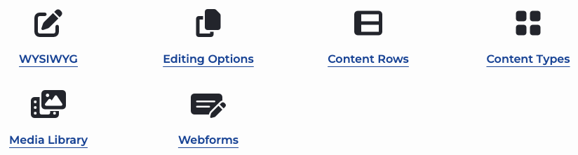 a row of icon graphics from font awesome being used as quicklinks
